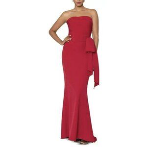 Aqua Red Formal Strapless Gown With Bow Detail & Back Zipper Closure Size 4